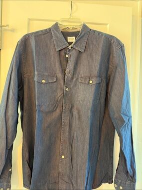 Armani Exchange Men's Dark Blue Denim Button-Down Shirt